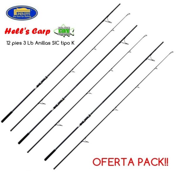 OFERTA PACK: 3 Cañas LINEAFFE PRO TS HELL'S CARP 12 pies 3 lb anilla tipo K
