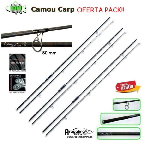 OFERTA PACK! 3 Cañas LINEAEFFE PRO TS CAMOU CARP 12 pies 3,5 lb anilla 50 mm