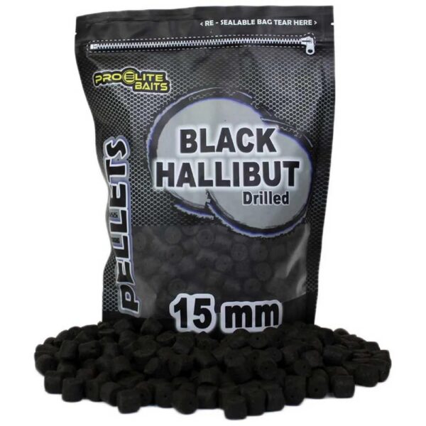 pro elite baits pellets de fletan negro perforado 900g