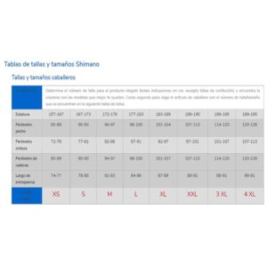 shimano tabla tallas