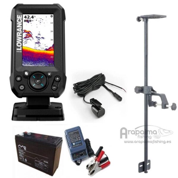 OFERTA PACK: LOWRANCE EAGLE 4x con transductor Bullet Skimmer® Row + Bateria + Cargador+ Soporte barca (elegir opciones)